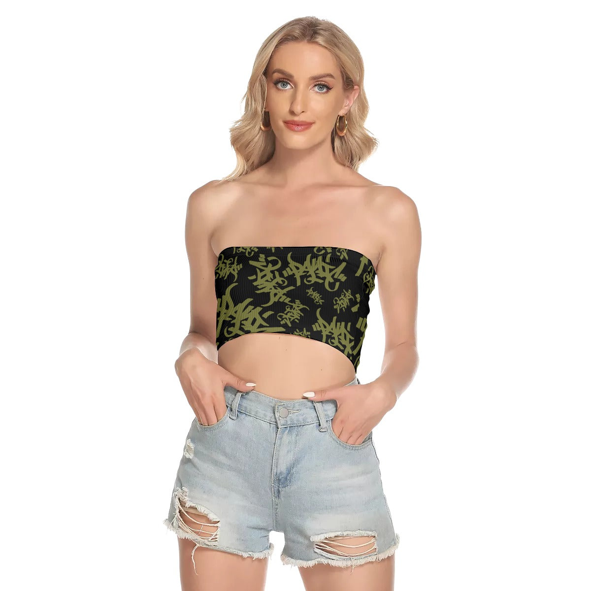 THE TAG TUBE TOP IN BLACK/OLIVE - Panic 39