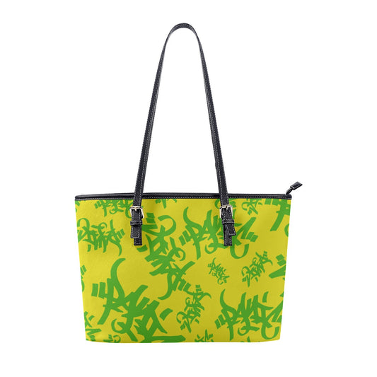 THE TAG FAUX LEATHER TOTE BAG - YELLOW/KELLY GREEN - Panic 39