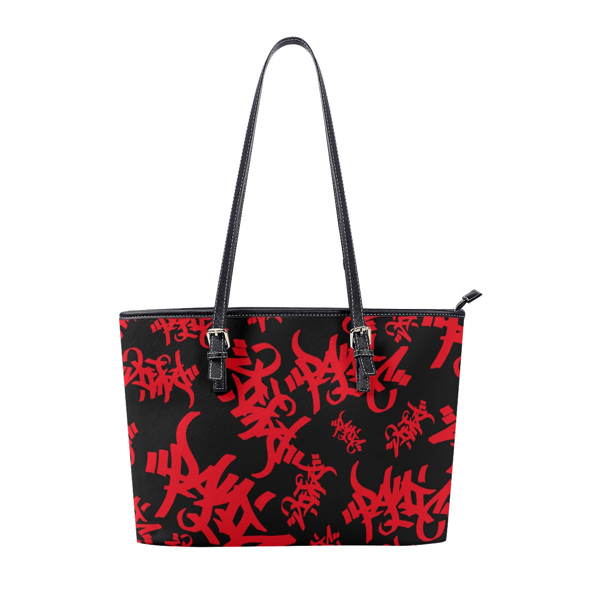 THE TAG FAUX LEATHER TOTE BAG - BLACK/RED – Panic 39