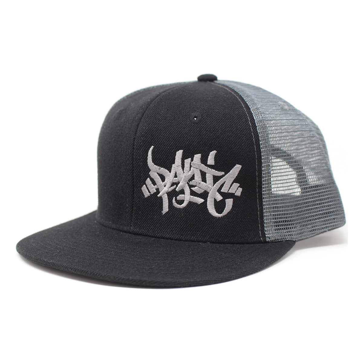 The Black/Charcoal Mesh Tag Snapback Hat - concreteaddicts