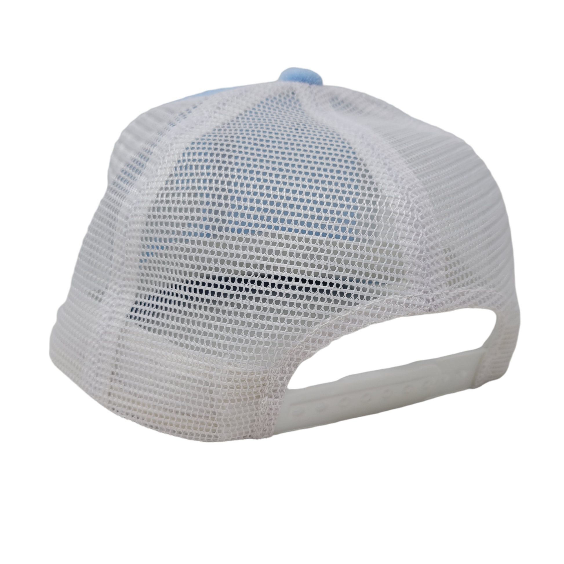 THE BABY BLUE TERRY CLOTH / WHITE MESH TAG LOGO SNAPBACK HAT - Panic 39