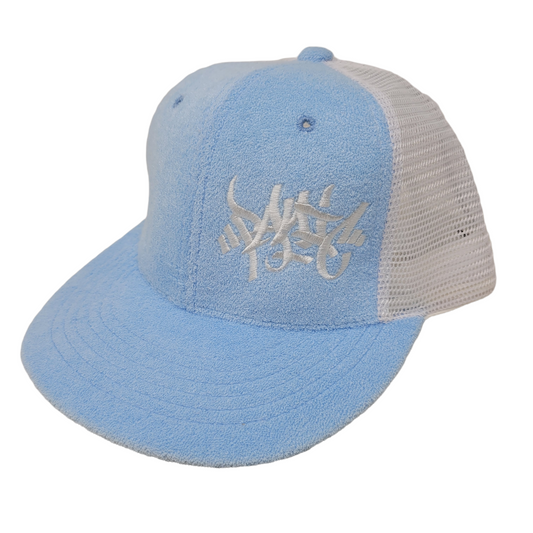 THE BABY BLUE TERRY CLOTH / WHITE MESH TAG LOGO SNAPBACK HAT