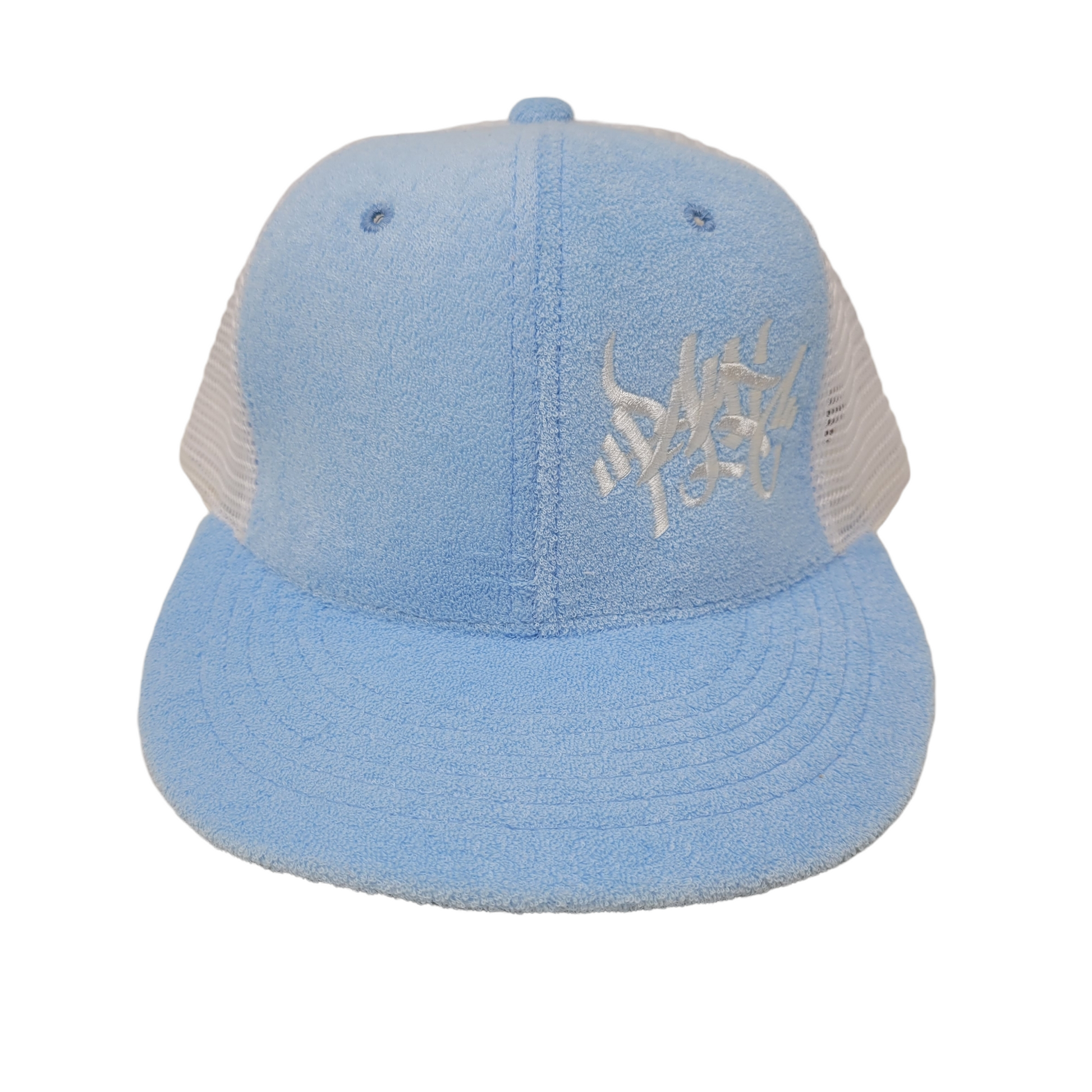 THE BABY BLUE TERRY CLOTH / WHITE MESH TAG LOGO SNAPBACK HAT - Panic 39